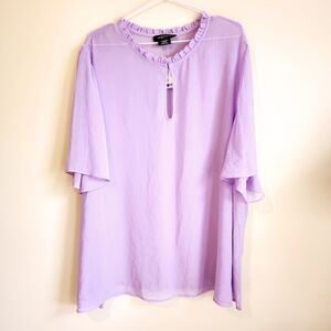 Light Purple Blouse With Flutter Sleeves - Flowy Lightweight Top